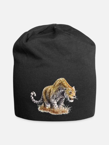 Full-length caricatured cheetah design - Jersey Beanie - black