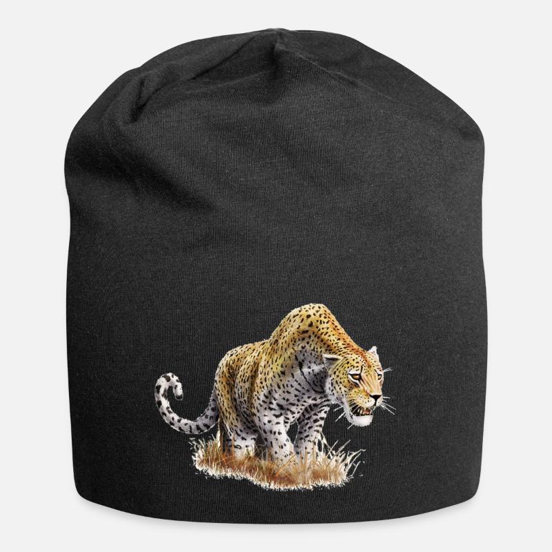 Full-length caricatured cheetah design - Jersey Beanie - black