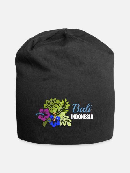 Bali, Indonesia, city, country, flowers - Jersey Beanie - black