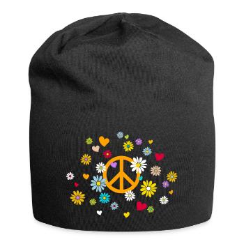 Peacezeichen Blumen Herz flower power Valentinstag - Jersey-Beanie - Schwarz - Vorne