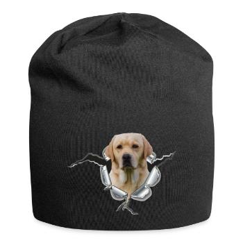 Labrador Gelb im Metall-Loch - Jersey-Beanie - Schwarz - Vorne