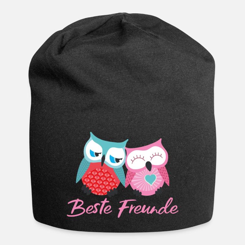 Beste Freunde Eulen rosa - Jersey-Beanie - Schwarz