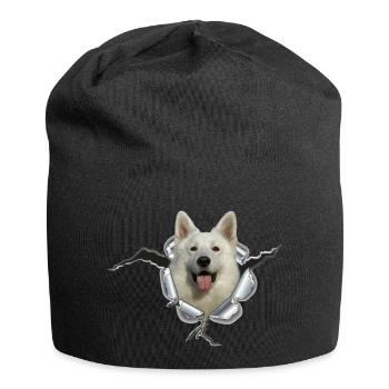 Schäferhund Weiss im *Metall-Loch* - Jersey-Beanie - Schwarz - Vorne