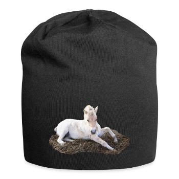 Poulain couché en paille, dessins d’animaux pour bébés - Bonnet en jersey - noir - Devant