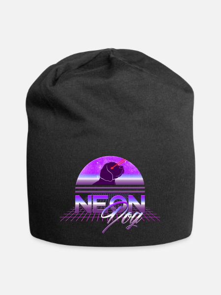 Cooler Retro Vintage Neon Hund mit Laser Augen - Jersey-Beanie - Schwarz