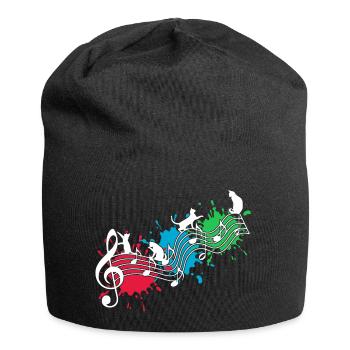 Lustige Katzen Notenlinien Farbkleckse - Jersey-Beanie - Schwarz - Vorne