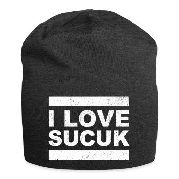 I Love Sucuk Turkish Sausage Garlic Delicious Food - Jersey Beanie - charcoal grey - Front