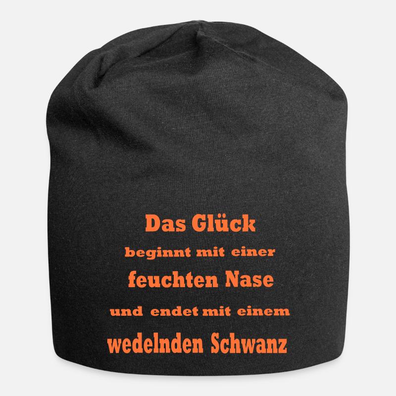 Das Glück beginnt mit ... * Farbänderung möglich - Jersey-Beanie - Schwarz
