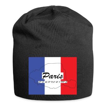 Paris - Hauptstadt mit GPS-Koordinaten & Flagge - Jersey-Beanie - Schwarz - Vorne