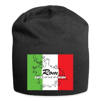 Rom - Hauptstadt mit GPS-Koordinaten & Flagge - Jersey-Beanie - Schwarz - Vorne