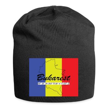 Bukarest - Hauptstadt mit GPS & Flagge - Jersey-Beanie - Schwarz - Vorne