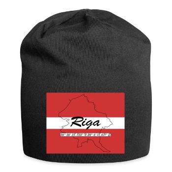 Riga - Hauptstadt mit GPS & Flagge - Jersey-Beanie - Schwarz - Vorne