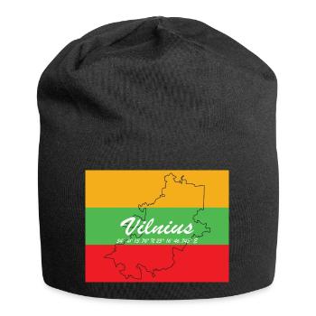 Vilnius - Hauptstadt mit GPS & Flagge - Jersey-Beanie - Schwarz - Vorne