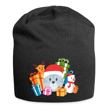 Christmas Cat Present - Jersey Beanie - black - Front