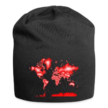 Rote Weltkarte mit weißem Zentrum - Jersey-Beanie - Schwarz - Vorne
