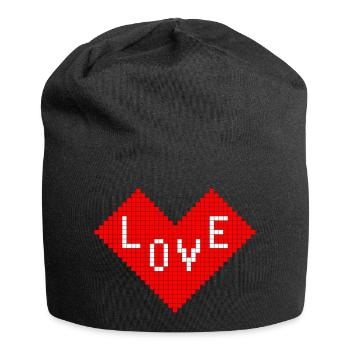 Cœur avec l’inscription LOVE, coeur 8bit, Saint-Valentin - Bonnet en jersey - noir - Devant