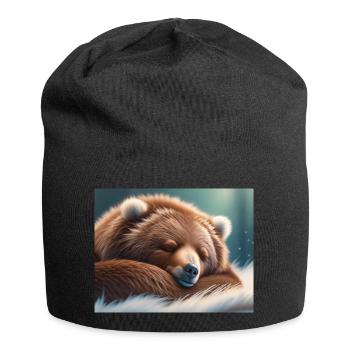 Niedliche Tiere im Winterschlaf – Braunbär - Jersey-Beanie - Schwarz - Vorne