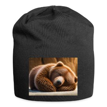Niedliche Tiere im Winterschlaf – Braunbär - Jersey-Beanie - Schwarz - Vorne