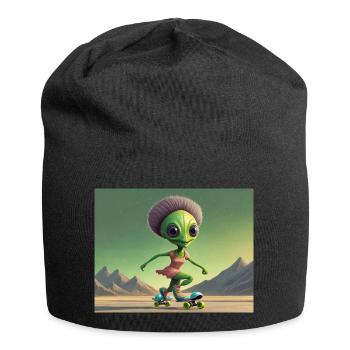 mignon petit vert rétro vintage alien tous les jours - Bonnet en jersey - noir - Devant