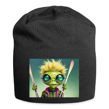 mignon petit vert rétro vintage alien skie - Bonnet en jersey - noir - Devant