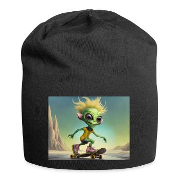 mignon petit vert rétro alien Planche à roulettes - Bonnet en jersey - noir - Devant