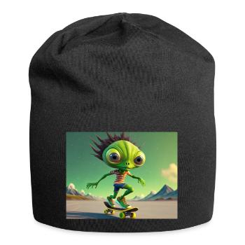mignon petit vert rétro alien Planche à roulettes - Bonnet en jersey - noir - Devant