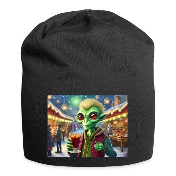 Alien trinkt Glühwein an Weihnachten - Jersey-Beanie - Schwarz - Vorne