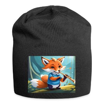 mignon petit renard démon vie quotidienne jouant de la flûte - Bonnet en jersey - noir - Devant