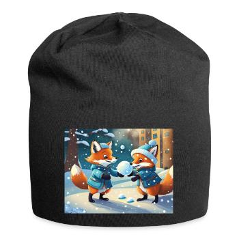 niedlicher kleiner Teufel Fuchs Alltag – Schnee spielen - Jersey-Beanie - Schwarz - Vorne