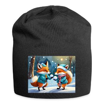 niedlicher kleiner Teufel Fuchs Alltag – Schnee spielen - Jersey-Beanie - Schwarz - Vorne