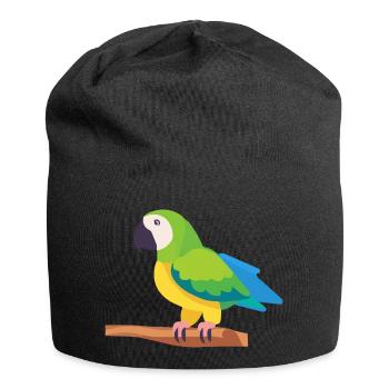 Parrot colorful macaw bird on branch - Jersey Beanie - black - Front
