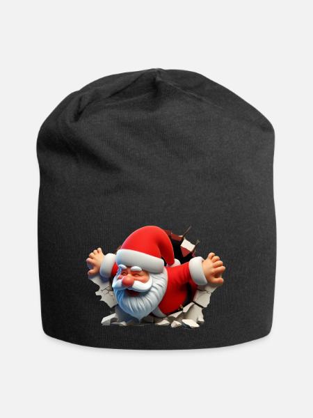 Santa im Loch von vorne 2 - Jersey-Beanie - Schwarz