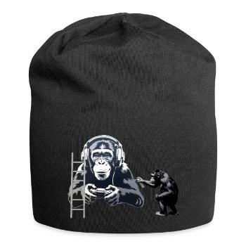 GRAFFITI BANKSY STYLE - CHIMP PLAYING COMPUTER GAM - Jersey Beanie - black - Front