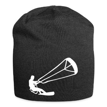 Silhouette minimaliste de kitesurfeur kite - Bonnet en jersey - charbon - Devant