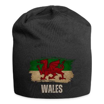 Flagge von Wales, walisischer Stolz - Jersey-Beanie - Schwarz - Vorne
