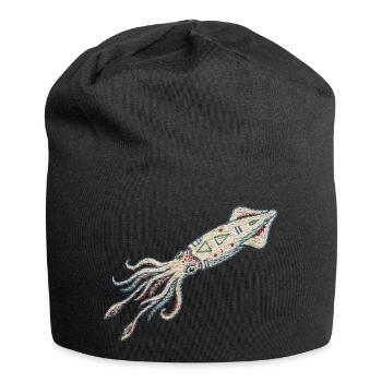 Bestickter Tintenfisch – Meeresmotiv (gedruckt) - Jersey-Beanie - Schwarz - Vorne
