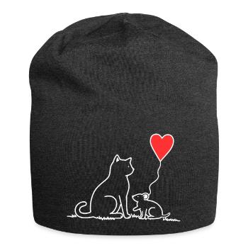 Katze und Maus mit Herzbalon - Jersey-Beanie - Anthrazit - Vorne