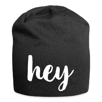 Hey Begrüßung Hallo - Jersey-Beanie - Schwarz - Vorne