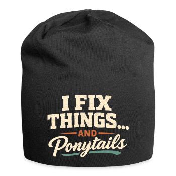 Ich reparier alles, auch Pferdeschwänze | Papa - Jersey-Beanie - Schwarz - Vorne