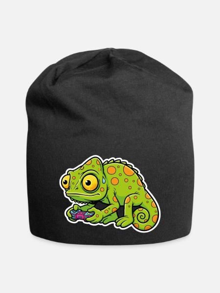 Chameleon Gamer Controller Videospiel-Maskottchen - Jersey-Beanie - Schwarz