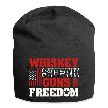Whiskey Steak Guns Freedom Patriotic USA Flag Art - Jersey Beanie - black - Front