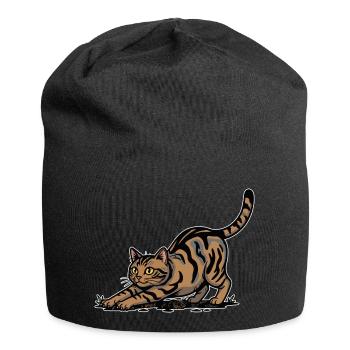 Braune getigerte Katze dehnt sich dynamisches Porträt - Jersey-Beanie - Schwarz - Vorne