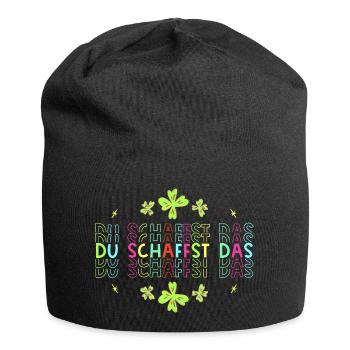 Du schaffst das! Glücksbringer Glücksklee neon - Jersey-Beanie - Schwarz - Vorne