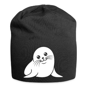 Baby Robbe Silhouette niedliches Tiermotiv - Jersey-Beanie - Schwarz - Vorne