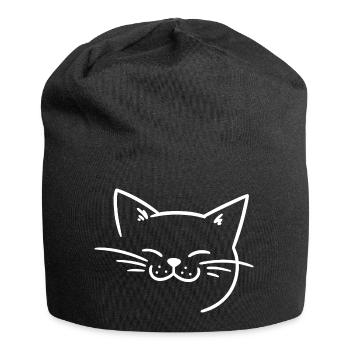 Radiant cat face with whiskers - Jersey Beanie - black - Front