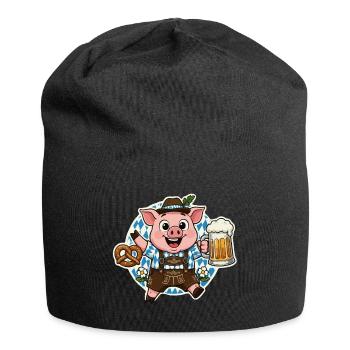 Bayerisches Schwein mit Lederhose Bier und Brezel - Jersey-Beanie - Schwarz - Vorne