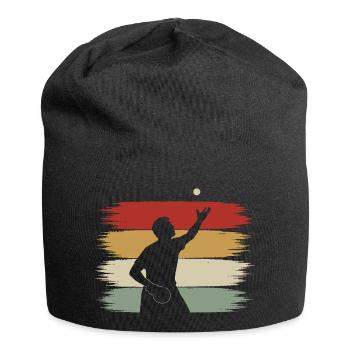 Tischtennis Aufschlag Ballwurf Retro Silhouette - Jersey-Beanie - Schwarz - Vorne