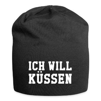 Ich will küssen - Jersey-Beanie - Schwarz - Vorne