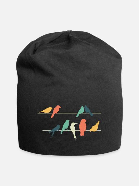 Bunte Vögel auf Drähten sitzend Niedlich Vogel - Jersey-Beanie - Schwarz