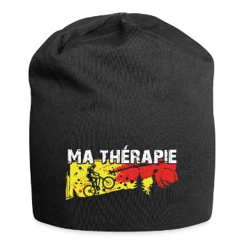 Le vélo est ma thérapie. Graphisme de motard - Bonnet en jersey - noir - Devant